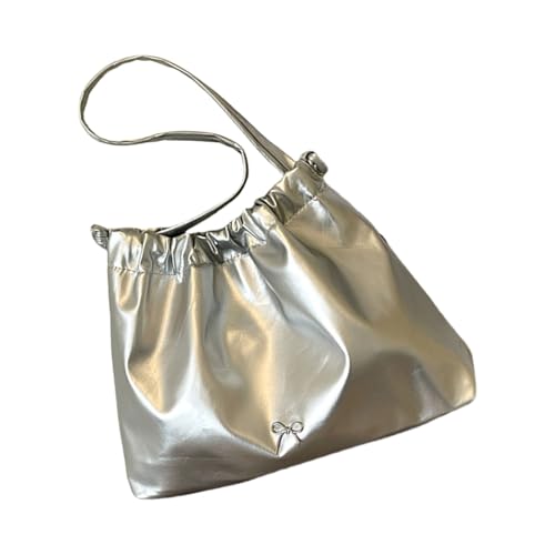Übergroße Damen-Unterarmtasche aus weichem PU-Leder mit Kordelzug für den täglichen Gebrauch, silber von Sxett