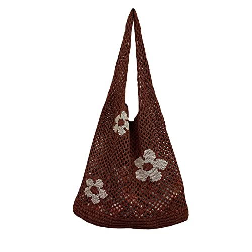 Vintage Mesh Hohl Schultertasche Blume Stricktasche Handtasche Große Kapazität Tote Stray Day Stricktasche, Karamellfarben, One Size Vintage Mesh Hohl Schultertasche Blume Stricktasche Handtasche Große Kapazität Tote Stray Day Stricktasche, Karamellfarben, One Size von Sxett