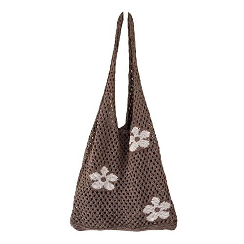Vintage Mesh Hohl Schultertasche Blume Stricktasche Handtasche Große Kapazität Tote Stray Day Stricktasche, khaki, One Size Vintage Mesh Hohl Schultertasche Blume Stricktasche Handtasche Große Kapazität Tote Stray Day Stricktasche, khaki, One Size von Sxett