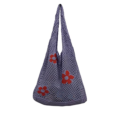 Vintage Mesh Hohl Schultertasche Blume Stricktasche Handtasche Große Kapazität Tote Stray Day Stricktasche, violett, One Size Vintage Mesh Hohl Schultertasche Blume Stricktasche Handtasche Große Kapazität Tote Stray Day Stricktasche, violett, One Size von Sxett