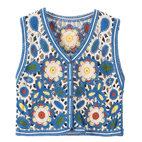 Vintage Sweet Floral Cardigan Weste Frauen Ärmellos Tops Häkelweste Camisole V Kragen für Mädchen Studenten von Sxett