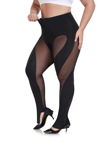 Sxglamr Durchsichtige Damen-Leggings, sexy, elastisch, Bleistift-Hose, schwarzes Netzgewebe, hohe Taille, lässige Strumpfhose, Black Curve, S von Sxglamr