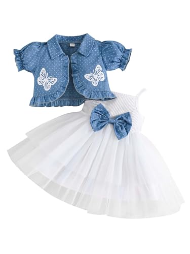 Sxiwei 2-teiliges Baby Outfit für Mädchen Tüll Festzug Kleid mit Strickjacke Sets Geburtstag Fotoshooting Freizeitkleidung Weiß 68-74 von Sxiwei