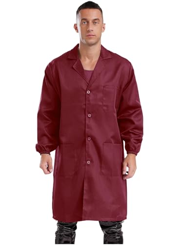 Sxiwei Arbeitskittel Herren Lang Arbeitsmantel V-Ausschnitt Langarm Widerstandsfähiger Arbeitsjacke Berufsmantel Arbeits Kittel für Handwerker Rot 3XL von Sxiwei