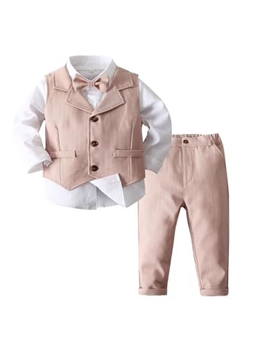 Sxiwei Baby Jungen Gentleman Kleidung Kleikind Festliches Formelle Anzug Smoking Weste und Hemd und Hose und Fliege Für Taufe Hochzeit Rosa A 80-86 von Sxiwei