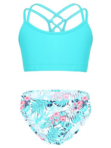 Sxiwei Badeanzug für Mädchen Blumendruck Bikini-Set 2 Teiliger Bademode Tanktop + Triangel Badeshorts Kinder Schwimmkleidung Blatt 158-164 Sxiwei Badeanzug für Mädchen Blumendruck Bikini-Set 2 Teiliger Bademode Tanktop + Triangel Badeshorts Kinder Schwimmkleidung Blatt 158-164 von Sxiwei