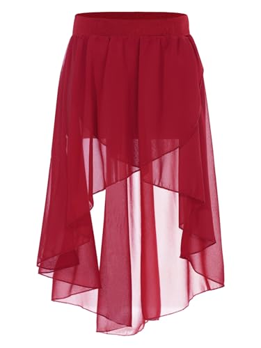 Sxiwei Ballettrock Wickelrock Mädchen Tanz Rock Chiffon Tüllrock Kinder Hoch-Tief Unterrock Kurz Tanzkleid mit Elastischem Bund Sommerrock Burgundy 158-164 von Sxiwei