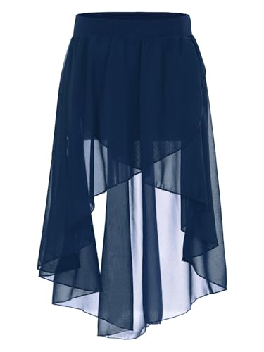 Sxiwei Ballettrock Wickelrock Mädchen Tanz Rock Chiffon Tüllrock Kinder Hoch-Tief Unterrock Kurz Tanzkleid mit Elastischem Bund Sommerrock Navy blau 170 von Sxiwei
