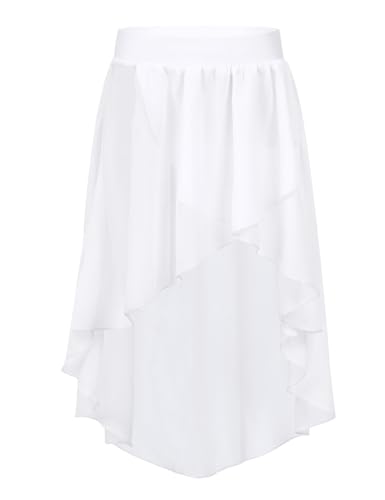 Sxiwei Ballettrock Wickelrock Mädchen Tanz Rock Chiffon Tüllrock Kinder Hoch-Tief Unterrock Kurz Tanzkleid mit Elastischem Bund Sommerrock Weiß 146-152 von Sxiwei