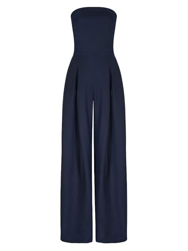 Sxiwei Damen Sommer Jumpsuit Ärmellos Rückenfrei Hosenanzug Elegant Lang Overall Romper Vintage Party Abendanzug Navy blau S von Sxiwei