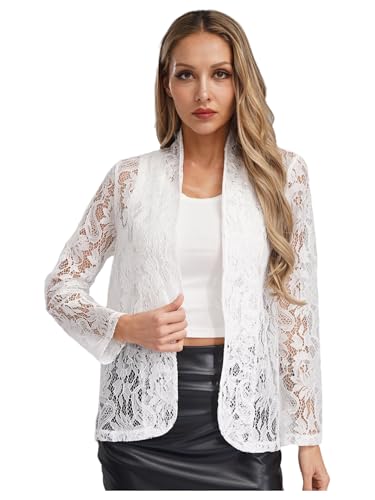 Sxiwei Damen Strickacke Elegante Bolero Spitzenjacke Langarm Bolerojacke Offene Vorne Boleroshrug Einfarbige Oberteil Weiß XL Sxiwei Damen Strickacke Elegante Bolero Spitzenjacke Langarm Bolerojacke Offene Vorne Boleroshrug Einfarbige Oberteil Weiß XL von Sxiwei