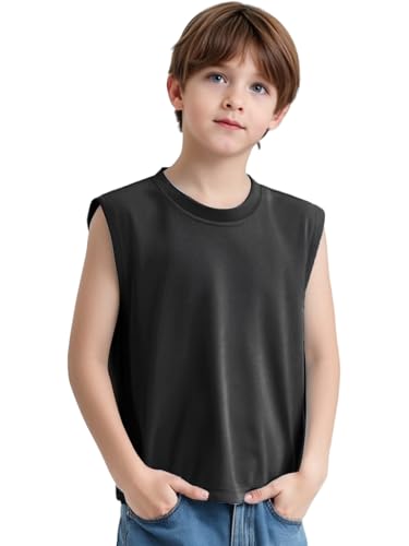 Sxiwei Jungen Tank Top Ärmellos Baumwolle Unterhemd Sommer Sport Achselshirt Rundhalsausschnitt Training Workout Top Schwarz 158-164 von Sxiwei