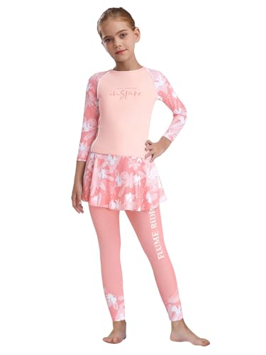 Sxiwei Kinder Mädchen 2-teilig Rash Guard Badeanzug Langarm Schwimmshirt +Hosenrock Sonnenschutz Schwimmbekleidung Rosa 134-140 von Sxiwei
