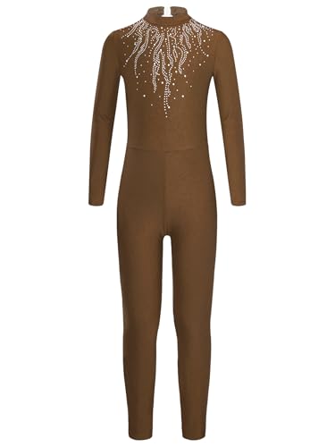Sxiwei Kinder Mädchen Ballettanzug Glitzernde Gymnastikanzug Einteiliger Tanz Trikot Ganzkörperanzug Sport Jumpsuit Braun 110-116 von Sxiwei