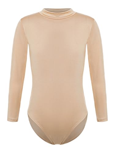 Sxiwei Kinder klassisch Turnanzug Mädchen Nackte Farbe Gymnastik Trikot Langarm Ballettanzug Leotard Tanzkostüm Rollkragen, Nude 134-140 von Sxiwei