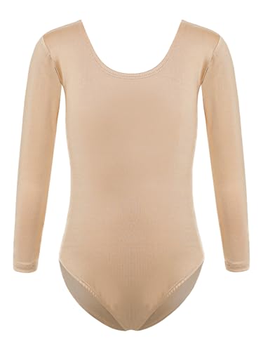 Sxiwei Kinder klassisch Turnanzug Mädchen Nackte Farbe Gymnastik Trikot Langarm Ballettanzug Leotard Tanzkostüm Rundhalsausschnitt, Hautfarben 122-128 von Sxiwei