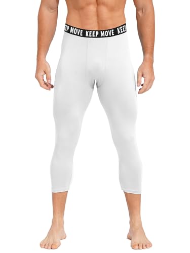Sxiwei Kompressionshose Herren Tight Lange Unterhose Laufhose Schnelltrocknende Kompression Hose für Fitness Gym Joggen Weiß M von Sxiwei