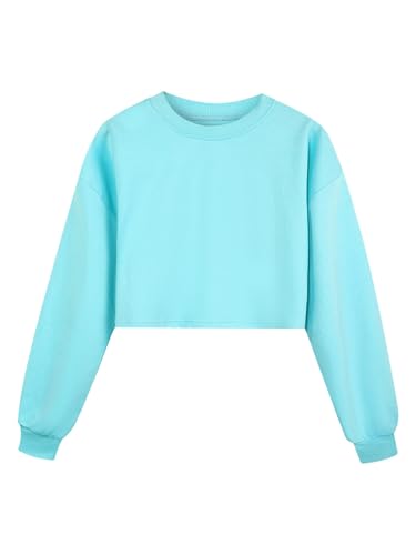 Sxiwei Mädchen Kinder Langarmshirt Slim Fit Bauchfrei Einfarbige Tanz Shirt Sporttop Basic Tshirts Rundhalsausschnitt Oberteil Himmelblau 134-140 von Sxiwei