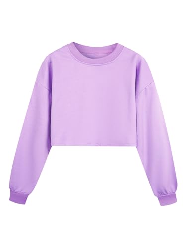 Sxiwei Mädchen Kinder Langarmshirt Slim Fit Bauchfrei Einfarbige Tanz Shirt Sporttop Basic Tshirts Rundhalsausschnitt Oberteil Violett 134-140 von Sxiwei
