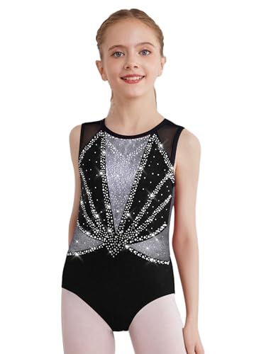 Sxiwei Mädchen Kinder Turnanzug Glitzer Ballettanzug Ballett Body Ärmellos Trikot Tanz Leotard Overall Tanzkostüm Schwarzes Silber 158-164 von Sxiwei