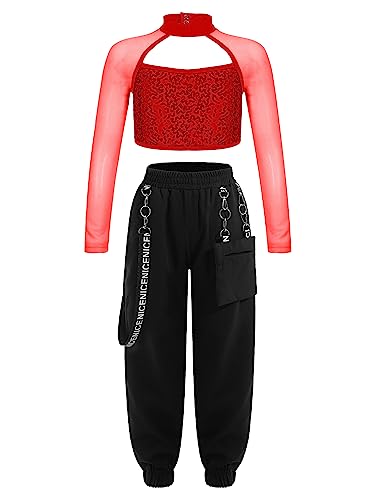 Sxiwei Mädchen Pailletten Tanzkostüm Langarm Shirt Sweatshirt Oberteil Und CargoHose Hip Hop Kleidung Modern Dance Outfit Performance Tanzkostüm Rot 158-164 Sxiwei Mädchen Pailletten Tanzkostüm Langarm Shirt Sweatshirt Oberteil Und CargoHose Hip Hop Kleidung Modern Dance Outfit Performance Tanzkostüm Rot 158-164 von Sxiwei