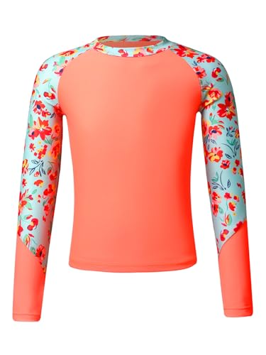 Sxiwei Mädchen UV Shirt Rash Guard Schwimmshirt Langarm Badeshirt Kinder Sonnenschutz Top Rashguard Schnelltrocknend Badebekleidung Orange 158-164 von Sxiwei