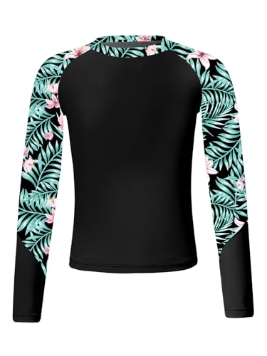 Sxiwei Mädchen UV Shirt Rash Guard Schwimmshirt Langarm Badeshirt Kinder Sonnenschutz Top Rashguard Schnelltrocknend Badebekleidung Schwarz 146-152 von Sxiwei