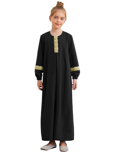 Sxiwei Muslimisches Abaya für Mädchen Rundhals Langarm Islamische Maxi Kleid Ramadan Gebetskleidung Schwarz 122-128 von Sxiwei