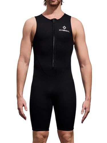 Sxiwei Neoprenanzug Herren Einteiliger 2mm Shorty Sportlich Schwimmanzug Ärmellos Schnorcheln Taucheranzug für Wassersport Schwarz XL von Sxiwei