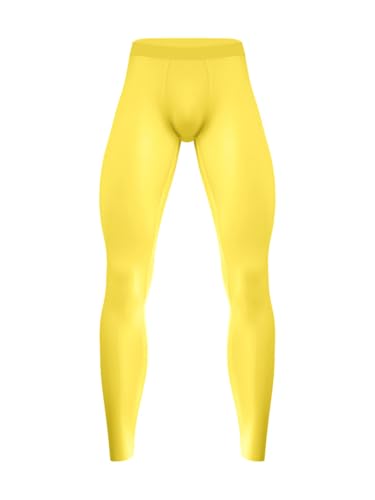 Sxiwei Sport Leggings Lange Unterhose Herren Seidige Funktionsunterwäsche Tights Strumpfhose Yoga Fitness Laufhose Gelb L von Sxiwei
