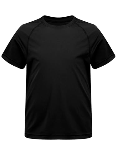 Sxiwei T-Shirt Mädchen Kurz Sport Top Kurzarm Training Shirts Schnell Trocknende Rundhalsausschnitt Sommer Basic Oberteil Schwarz 122-128 von Sxiwei