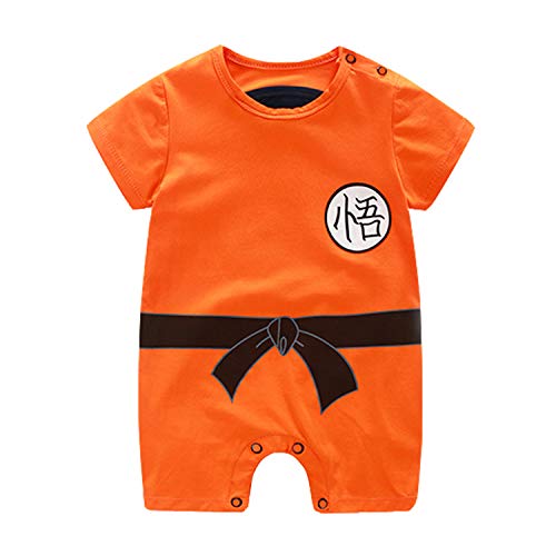 Sxkayxr Cartoon Neugeborenes Baby Jungen Mädchen Strampler Goku-inspiriertes Säuglingsoutfit Jumpsuit Kleidung Gr. 73 cm(6-9 Monate), Orange 2 von Sxkayxr