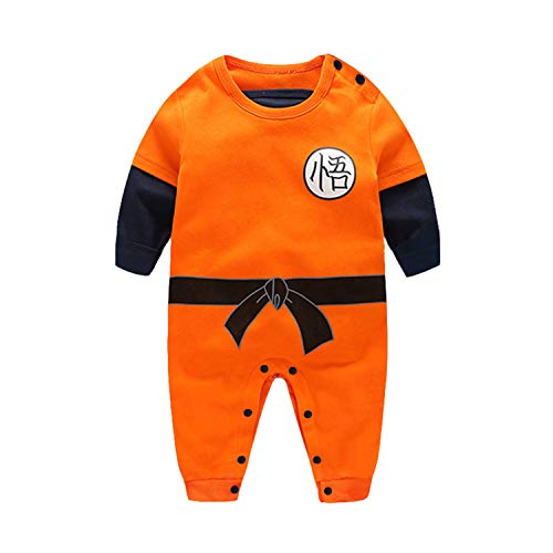 Sxkayxr Cartoon Neugeborenes Baby Jungen Mädchen Strampler Goku-inspiriertes Säuglingsoutfit Jumpsuit Kleidung Gr. 90 cm(12-24 Monate), Orange 1 von Sxkayxr