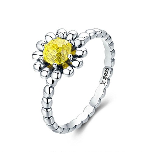 Sxmrmnx 925 Sterling Silber Weiblich Gelb Daisy Flower Fingerring für Frauen GrößE 6 von Sxmrmnx