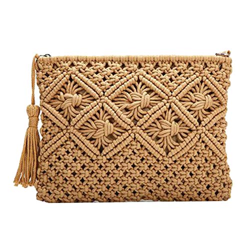 Sxmrmnx Handgewebte Baumwoll Tasche für Frauen Strohgewebte Tasche MüNz Tasche Handy Tasche Unterarm Tasche Quasten Tasche Khaki Sxmrmnx Handgewebte Baumwoll Tasche für Frauen Strohgewebte Tasche MüNz Tasche Handy Tasche Unterarm Tasche Quasten Tasche Khaki von Sxmrmnx