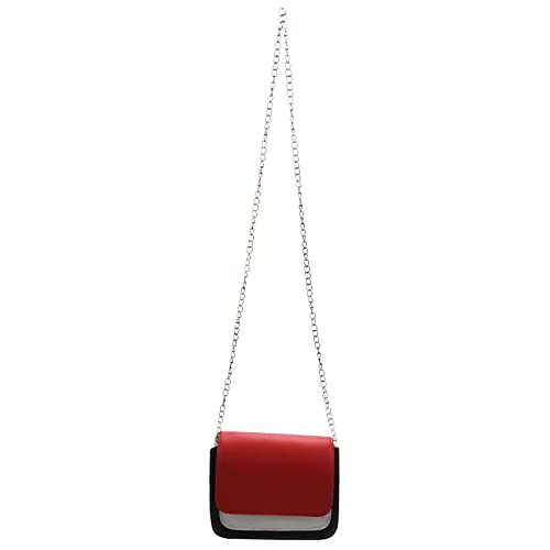 Sxmrmnx Mode Frauen Tasche Maedchen Leder Kette Handtasche diagonaler Umhaengetasche Damen Casual Schlagen Farbe Mini kleine Messenger-Handytasche (rot) von Sxmrmnx