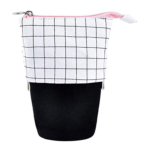 Sxmrmnx Stand Up Teleskop Stift Halter Transformator Stift Box Cartoon Niedliche Schreibwaren Tasche für Studenten (Schwarz Gitter) von Sxmrmnx