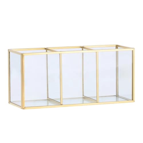 Sxmrmnx Transparente Aufbewahrungsbox Aus Glas für Make-Up-Pinsel, Goldener Kosmetikbehälter, Ring, Bleistift, Lippenstifthalter, Organizer für Make-Up-Pinsel von Sxmrmnx