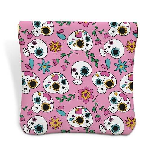 Halloween Sugar Skull Lammfell Tasche Kosmetiktasche Reise Aufbewahrungstasche Tragbar Kein Reißverschluss Selbstschließend Wasserdichte Make-up-Tasche, Bestes Geschenk für Frauen Mädchen Freund von Sxurt