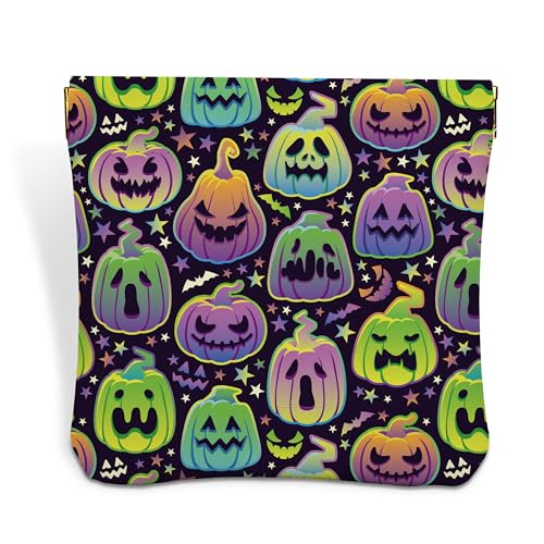 Happy Halloween Kürbis Lammfell Tasche Kosmetiktasche Reise Aufbewahrungstasche Tragbar Kein Reißverschluss Selbstschließend Wasserdichte Make-up-Tasche, Halloween Bestes Geschenk für Frauen Mädchen von Sxurt