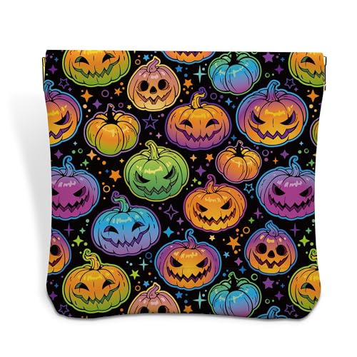 Happy Halloween Kürbis Lammfell Tasche Kosmetiktasche Reise Aufbewahrungstasche Tragbar Kein Reißverschluss Selbstschließend Wasserdichte Make-up-Tasche, Halloween Bestes Geschenk für Frauen Mädchen von Sxurt