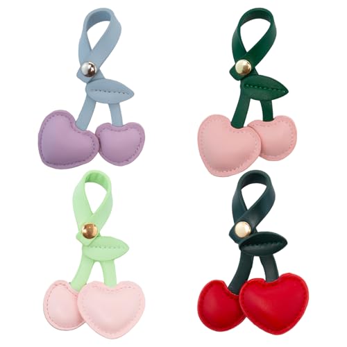 Sxutop 4 Stück Cherry Bag Charm PU Leder Kirsch Taschenanhänger für Handtaschen Vielseitiger Kirsch Schlüsselanhänger und Geldbörsenanhänger Süßer Kirsch Bag Charms für Geldbörsen Taschen Damen von Sxutop