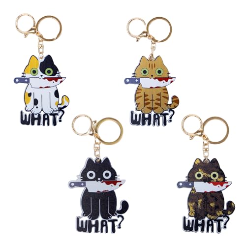 Sxutop 4 Stück Katzen Acryl Schlüsselanhänger Anhänger 2D Acryl Katzenanhänger 8cm Schwarze Katze Taschenanhänger Kreative Flacher Ornament Hängende Cute Keychain Dekoration für Taschen von Sxutop