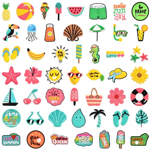 Sxutop 50 Stück DIY Schuhanstecker für Kinder Cartoon Schuhschmuck Strand Schuh Charms PVC Schuhanhänger Pins Niedliche Clogs Dekoration Pins für Mädchen,Jungen und Erwachsene Bands Bracelet von Sxutop