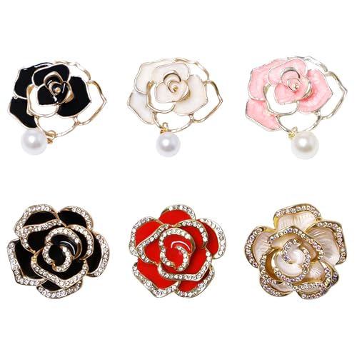 Sxutop 6 Stück Blume Band Brosche Vintage Kristall Perle Blume Broschen Legierung Kristall Anstecknadel Mode Strass Brosche Elegante Damen Kleidung Ornament für Frauen Freundin Partei Dekoration von Sxutop
