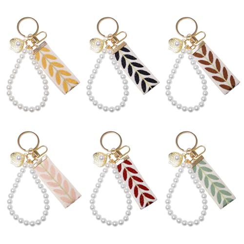 Sxutop 6 Stück Perlen Schlüsselanhänger für Damen Armband Schlüsselanhänger Mädchen Elegant SchlüSselband Kurz mit Schlüsselring für Frauen Keychain Tasche Anhänger von Sxutop