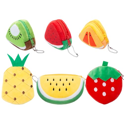Sxutop 6 Stück Plüsch Münzbeutel Münzgeldbörse in Obstform Kleine Wassermelone Geldbörse Damen Kawaii Plüsch Portemonnaie Coin Purse Mädchen Mini Tasche Kinder für Kleingeld Kopfhörer Schlüssel von Sxutop
