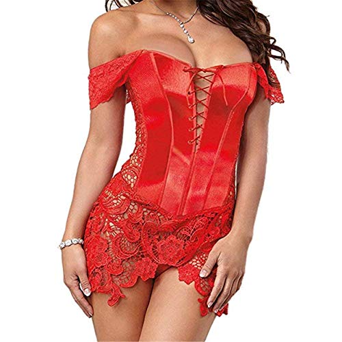 Sxybox Damen Faux Leder Korsett Korsage Gothic Sexy Dessous Corsagenkleid Vollbrust Korsagenkleid Corsage Clubwear,Rot,5XL von Sxybox