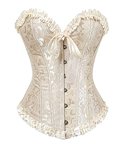 Sxybox Damen Korsett Bauchweg Vollbrust Corsage Wäsche schnürt Sich Oben Satin ohne Knochen mit G-String,Aprikose,2XL von Sxybox