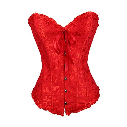 Sxybox Damen Korsett Bauchweg Vollbrust Corsage Wäsche schnürt Sich Oben Satin ohne Knochen mit G-String,Rot,6XL von Sxybox